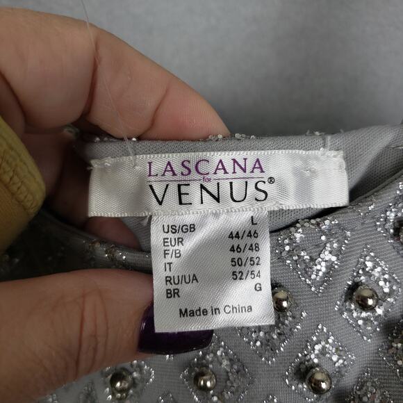 Lascana For Venus Sz L Silver Sparkle Bodycon Mini Dress Bling Sequin NYE Party - Picture 7 of 11